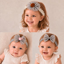 Load image into Gallery viewer, Babymoon | Set of 3 | Designer Princess Baby Girl’s Headbands | Hair Accessories | Flower Blue| Blue Bow
