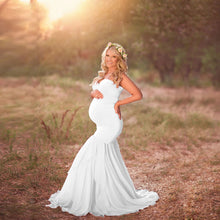 Load image into Gallery viewer, Babymoon Off Shoulder Stretchable Maternity Gown Dress | White
