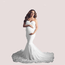 Load image into Gallery viewer, Babymoon Off Shoulder Stretchable Maternity Gown Dress | White
