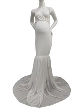 Load image into Gallery viewer, Babymoon Off Shoulder Stretchable Maternity Gown Dress | White
