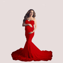 Load image into Gallery viewer, Babymoon Off Shoulder Stretchable Maternity Gown Dress | Red
