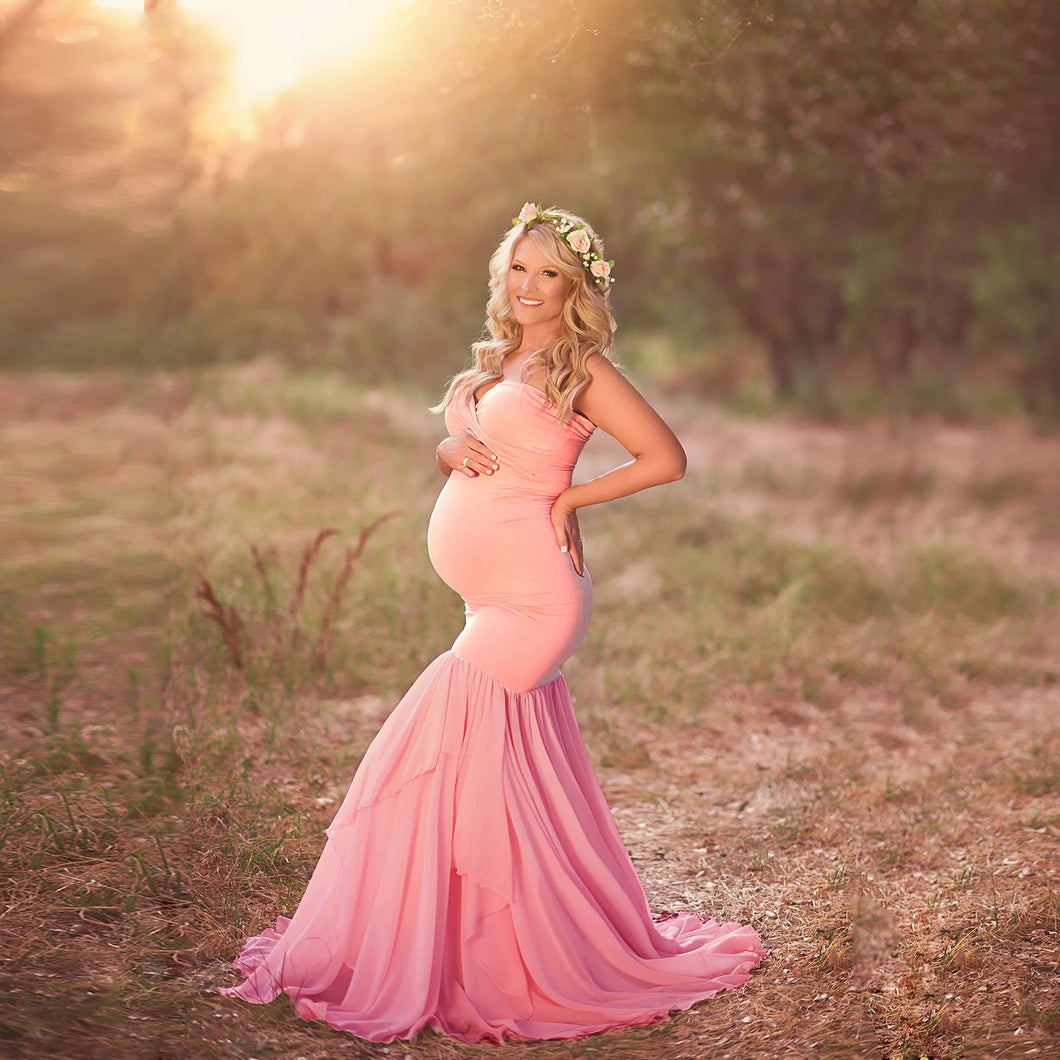 Babymoon Off Shoulder Stretchable Maternity Gown Dress | Pink