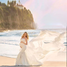 Load image into Gallery viewer, Babymoon Off Shoulder Stretchable Maternity Gown Dress | White

