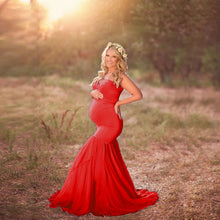 Load image into Gallery viewer, Babymoon Off Shoulder Stretchable Maternity Gown Dress | Red
