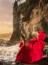 Load image into Gallery viewer, Babymoon Off Shoulder Stretchable Maternity Gown Dress | Red
