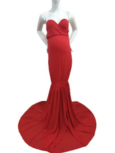 Load image into Gallery viewer, Babymoon Off Shoulder Stretchable Maternity Gown Dress | Red
