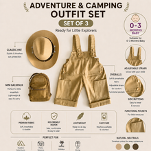 Load image into Gallery viewer, Babymoon Set of 3 | Baby Safari Jungle Explorer Theme outfit with Romper Mini Hat &amp; Bag | Milestone Photoshoot Dress | Forest Adventure Campano Costume | 0-3 Months
