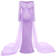 Load image into Gallery viewer, Babymoon Long Tail Maternity Gown Dress - Light Purple
