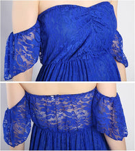 Load image into Gallery viewer, Babymoon Off Shoulder Maternity Gown Dress - Royal Blue
