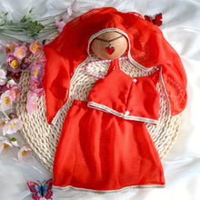 Load image into Gallery viewer, Babymoon Set of 4 | Baby Girl Traditional Dulhan Bride Costume | Skirt, Top, Dupatta, Headdress | Costume | Baby Photoshoot Props | 3-6 Months

