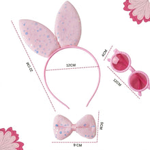 Load image into Gallery viewer, Babymoon Set of 3 | Rabbit Ears Baby Girls Kids Headband, Bow Hairclip, Round Sunglasses | Hair Accessories | Baby Gift Set | Pink | 3-8 Yrs

