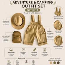 Load image into Gallery viewer, Babymoon Set of 3 | Baby Safari Jungle Explorer Theme outfit with Romper Mini Hat &amp; Bag | Milestone Photoshoot Dress | Forest Adventure Campano Costume | 0-3 Months
