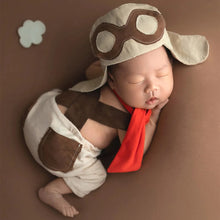 Load image into Gallery viewer, Babymoon Set of 3 | Avaitor Costume | Suspender, Hat, Scarf | Baby Photoshoot Props | 0-1 Month
