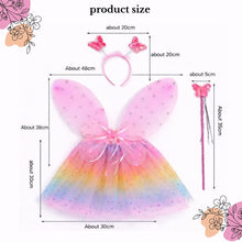 Load image into Gallery viewer, Babymoon Set of 4 | Girls Birthday Party Rainbow Butterfly Fairy Angel Set | Baby Girls Wings, Tutu, Headband, Wand | Baby Photoshoot Props | Baby Gift Set | 3-8 Yrs
