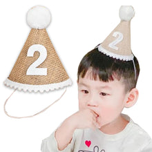 Load image into Gallery viewer, Babymoon 2 year Birthday Cone Cap | Cake Smash | Baby Photography Cap | Brown
