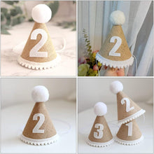 Load image into Gallery viewer, Babymoon 2 year Birthday Cone Cap | Cake Smash | Baby Photography Cap | Brown
