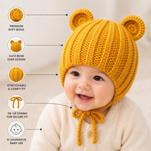 Load image into Gallery viewer, Babymoon Baby Winter Knitted Cap with String Kids Hat | 0-2Y | Yellow
