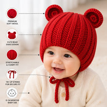 Load image into Gallery viewer, Babymoon Baby Winter Knitted Cap with String Kids Hat | 0-2Y | Red
