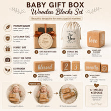 Load image into Gallery viewer, Babymoon Set of 8 | Milestone Timeline Wooden Calendar Blocks | Monthly-Yearly Birthday Blocks | Baby Photoshoot Props | Brown
