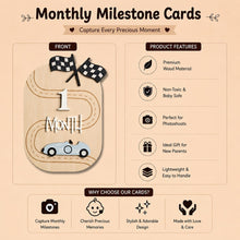 Load image into Gallery viewer, Babymoon Wooden Baby Monthly Milestone Cards Sign Set for Baby Photoshoot Props| 1-12 Months Interchangeable Numbers Prop Board with Glue Dots Product Photoshoot| Baby Boys &amp; Girl’s Gift – Car Race Design
