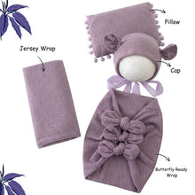 Load image into Gallery viewer, Babymoon (Set Of 4) Butterfly Ready Wrap, Jersey wrap, Pillow &amp; Cap Baby Photography Props-Light Purple

