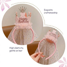 Load image into Gallery viewer, Babymoon Princess Birthday Party Girls Crown Headband with Veil | Hair Accessories | 3-8 Yrs
