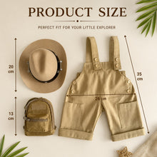 Load image into Gallery viewer, Babymoon Set of 3 | Baby Safari Jungle Explorer Theme outfit with Romper Mini Hat &amp; Bag | Milestone Photoshoot Dress | Forest Adventure Campano Costume | 0-3 Months
