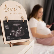 Load image into Gallery viewer, Babymoon Double-Sided Wooden Sign for Pregnancy &amp; Birth Announcement Ultrasound Picture Photo Frame | Nursery Home Décor | Baby Reveal Sign | Baby Shower Gift | Baby Photography Props
