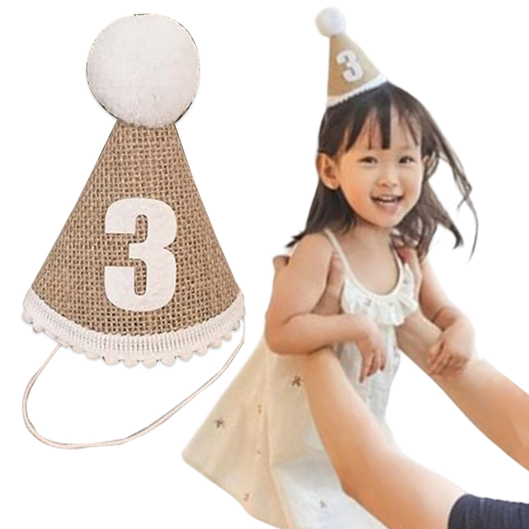 Babymoon 3 year Birthday Cone Cap | Cake Smash | Baby Photography Cap | Brown
