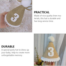 Load image into Gallery viewer, Babymoon 3 year Birthday Cone Cap | Cake Smash | Baby Photography Cap | Brown
