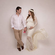 Load image into Gallery viewer, Babymoon Full Sleeve Net Lace Stretchable Maternity Gown Dress | White
