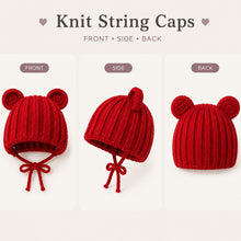 Load image into Gallery viewer, Babymoon Baby Winter Knitted Cap with String Kids Hat | 0-2Y | Red

