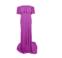 Load image into Gallery viewer, Babymoon Off Shoulder Ruffle Neck Stretchable Maternity Gown Dress | Purple
