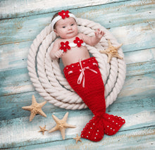 Load image into Gallery viewer, Babymoon Mermaid Newborn Photography Crochet Outfit Costume - Red
