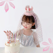Load image into Gallery viewer, Babymoon Princess Birthday Party Girls Crown Headband with Veil | Hair Accessories | 3-8 Yrs
