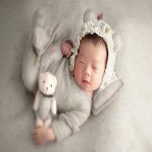 Load image into Gallery viewer, Babymoon | Set Of 4 | Romper, Pillow, Bear &amp; Hat | Costume | Baby Photography Props | Cream
