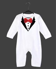 Load image into Gallery viewer, Babymoon Gentleman Suit Romper | Baby Photoshoot Props | Birthday Party Costume | White | 9-12 Months
