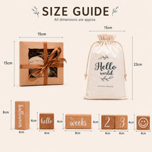 Load image into Gallery viewer, Babymoon Set of 8 | Milestone Timeline Wooden Calendar Blocks | Monthly-Yearly Birthday Blocks | Baby Photoshoot Props | Brown
