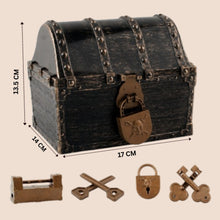 Load image into Gallery viewer, Babymoon Miniature Pirate Treasure Chest Box with Lock &amp; Key | Antique Style Keepsake Organizer | Small Retro Jewellery Box | Storage Case for Baby Photoshoot Props | Decorative Add-ons
