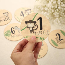 Load image into Gallery viewer, Babymoon Wooden 7pc Double Sided Monthly Baby Milestone Cards | Baby Growth Cards | Monthly Cards | Baby Shower Gifts
