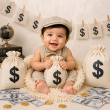 Load image into Gallery viewer, Babymoon Set of 3 | Canvas Money Bag Pouch with Drawstring Dollar Sign Baby Photoshoot Props | Halloween Cosplay | Coins Storage Bag
