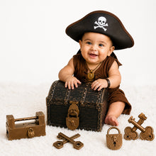 Load image into Gallery viewer, Babymoon Miniature Pirate Treasure Chest Box with Lock &amp; Key | Antique Style Keepsake Organizer | Small Retro Jewellery Box | Storage Case for Baby Photoshoot Props | Decorative Add-ons
