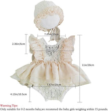 Load image into Gallery viewer, Babymoon | Set Of 4 |  Baby Lace Romper, Cap, Pillow &amp; Shoes | Baby Photography Photoshoot Props Costumes | 0-3 Months | Beige
