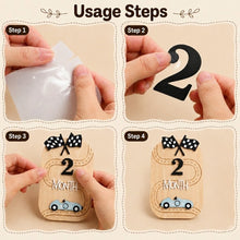 Load image into Gallery viewer, Babymoon Wooden Baby Monthly Milestone Cards Sign Set for Baby Photoshoot Props| 1-12 Months Interchangeable Numbers Prop Board with Glue Dots Product Photoshoot| Baby Boys &amp; Girl’s Gift – Car Race Design
