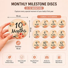 Load image into Gallery viewer, Babymoon 6pc Double Sided Wooden Monthly Baby Floral Milestone Cards | Baby Growth Cards | Baby Shower Gift | Monthly Cards| Baby Photography Props
