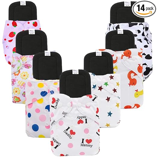 Babymoon | Pack of 14 | Washable Adjustable Reusable Cloth Diaper | Insert