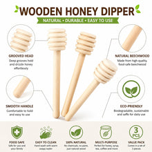 Load image into Gallery viewer, Babymoon Set of 3 | 8cm Mini Wooden Honey Dipper Sticks | Natural Wood Honey Spoon Dispenser Wand | Small Drizzle Stirrer Prop for Baby Food Photoshoot, Wedding Party Favours | Decorative Add-ons
