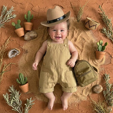 Load image into Gallery viewer, Babymoon Set of 3 | Baby Safari Jungle Explorer Theme outfit with Romper Mini Hat &amp; Bag | Milestone Photoshoot Dress | Forest Adventure Campano Costume | 0-3 Months
