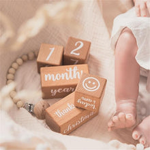 Load image into Gallery viewer, Babymoon Set of 8 | Milestone Timeline Wooden Calendar Blocks | Monthly-Yearly Birthday Blocks | Baby Photoshoot Props | Brown
