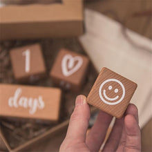 Load image into Gallery viewer, Babymoon Set of 8 | Milestone Timeline Wooden Calendar Blocks | Monthly-Yearly Birthday Blocks | Baby Photoshoot Props | Brown
